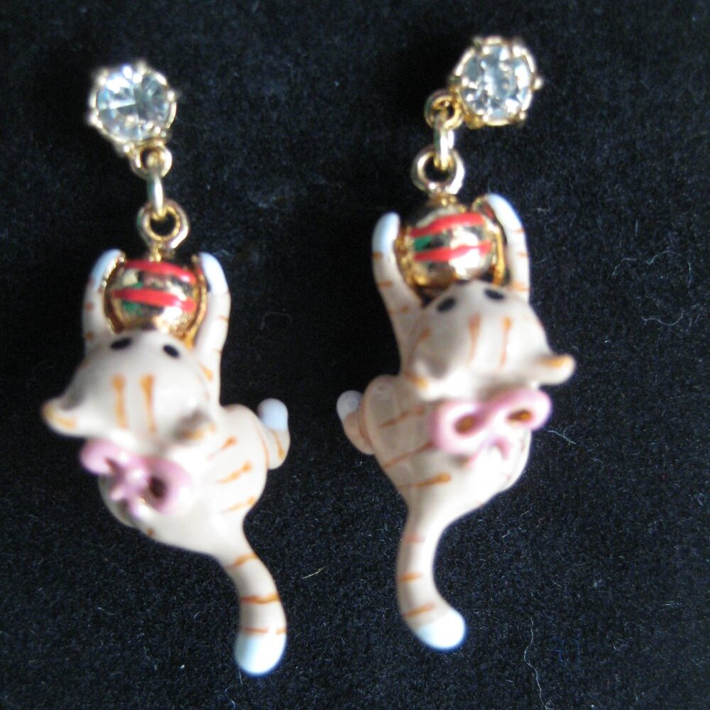 Les Nereides Kitty And Christmas Baubles Dormeuses Stud Earrings- Pouch